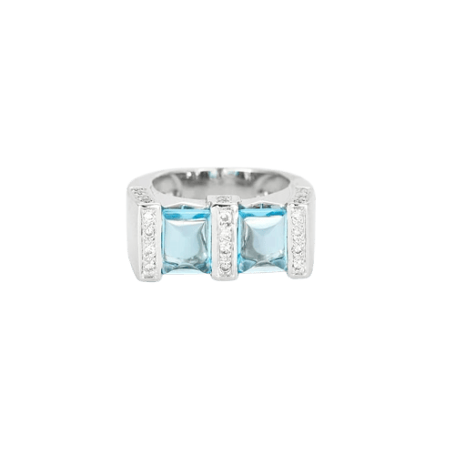 Bague 52 Bague en or blanc 18 carats avec aigues-marines et diamants 58 Facettes 1-0000101/1