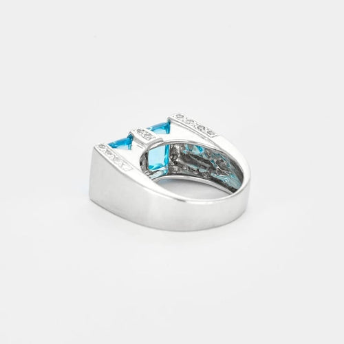Bague 52 Bague en or blanc 18 carats avec aigues-marines et diamants 58 Facettes 1-0000101/1