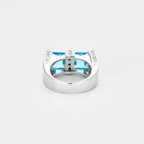 Bague 52 Bague en or blanc 18 carats avec aigues-marines et diamants 58 Facettes 1-0000101/1