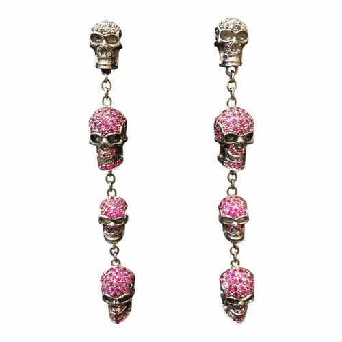 Boucles d'oreilles Pendants d’oreilles « Têtes de mort » en or noirci 18 ct rubis et diamants noirs 58 Facettes