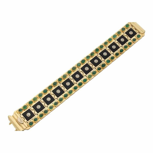 Bracelet Zancan - Bracelet articulé en or jaune 18k, onyx, émeraudes et diamants 58 Facettes