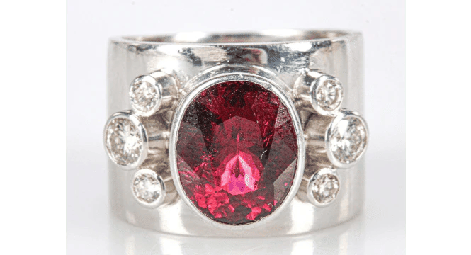 Bague 58 Bague bandeau en or gris avec rubellite et diamants 58 Facettes