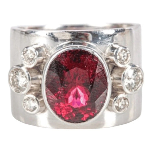 Bague 58 Bague bandeau en or gris avec rubellite et diamants 58 Facettes