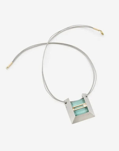 Collier Collier d’artiste - Pendentif en platine et or jaune 18k, aigue-marine et diamant 58 Facettes