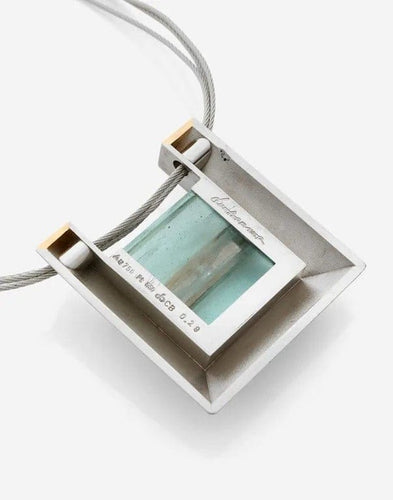 Collier Collier d’artiste - Pendentif en platine et or jaune 18k, aigue-marine et diamant 58 Facettes