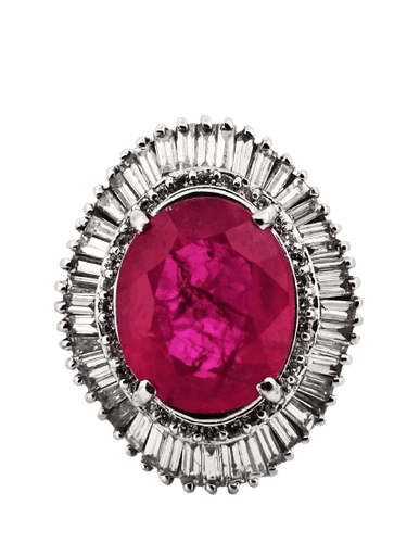Bague 62 Bague en or blanc 18 carats avec rubis et diamants 58 Facettes