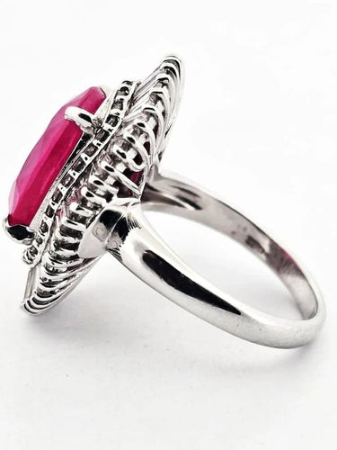Bague 62 Bague en or blanc 18 carats avec rubis et diamants 58 Facettes