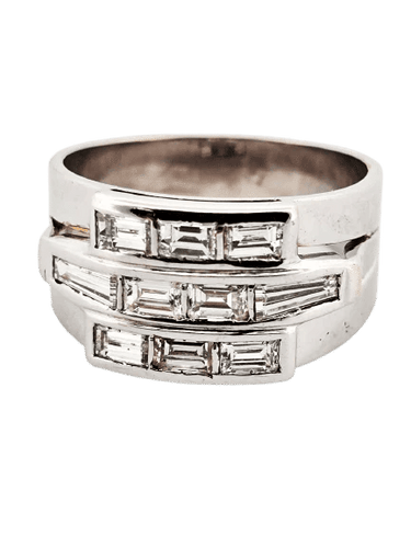 Bague 61 Bague en or blanc 18 ct sertie de diamants taille baguette 58 Facettes