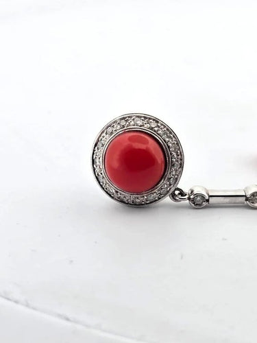 Boucles d'oreilles Boucles d'oreilles en or blanc 18 carats, diamants et corail 58 Facettes