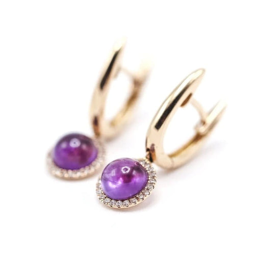 Boucles d'oreilles Boucles d’oreilles cabochon en or jaune 18 carats, améthystes et diamants 58 Facettes UKA000092FV