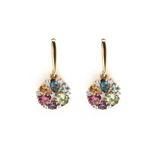 Boucles d'oreilles Rainbow - Boucles d’oreilles en or jaune 18K, diamants et pierres fines 58 Facettes UKA000103LF