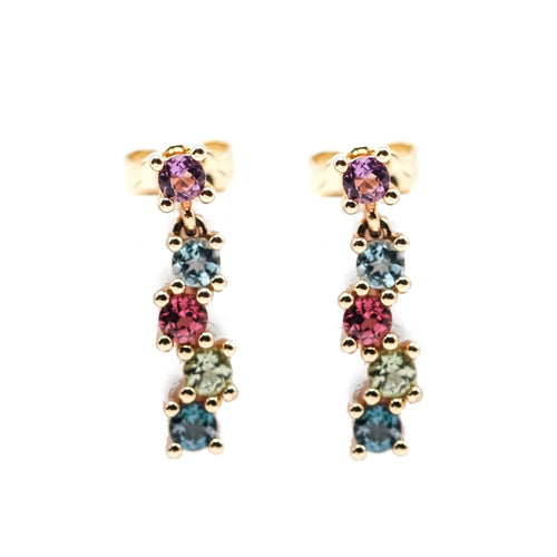 Boucles d'oreilles RAINBOW - Boucles d’oreilles longues en or jaune 18K et gemmes 58 Facettes UKA000104LF