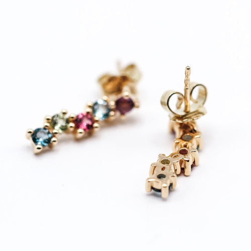 Boucles d'oreilles RAINBOW - Boucles d’oreilles longues en or jaune 18K et gemmes 58 Facettes UKA000104LF