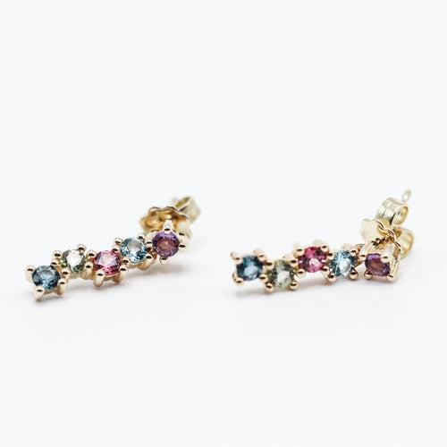 Boucles d'oreilles RAINBOW - Boucles d’oreilles longues en or jaune 18K et gemmes 58 Facettes UKA000104LF