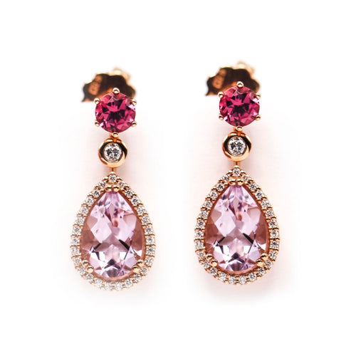 Boucles d'oreilles Boucles d’oreilles goutte en or rose 18K avec améthystes, rodolites et diamants 58 Facettes UKA000113LF
