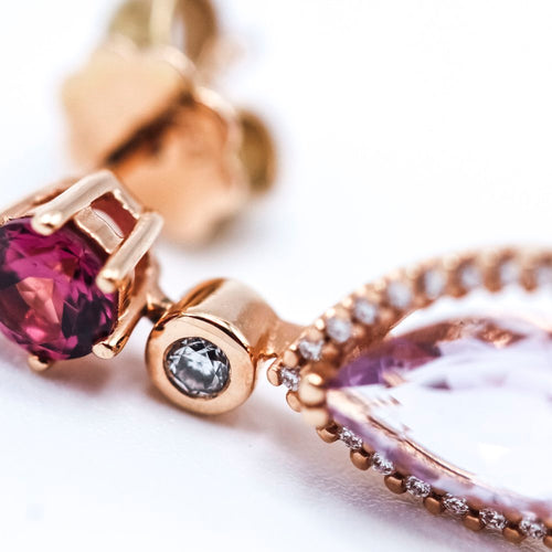 Boucles d'oreilles Boucles d’oreilles goutte en or rose 18K avec améthystes, rodolites et diamants 58 Facettes UKA000113LF