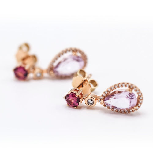 Boucles d'oreilles Boucles d’oreilles goutte en or rose 18K avec améthystes, rodolites et diamants 58 Facettes UKA000113LF