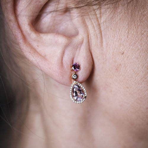 Boucles d'oreilles Boucles d’oreilles goutte en or rose 18K avec améthystes, rodolites et diamants 58 Facettes UKA000113LF