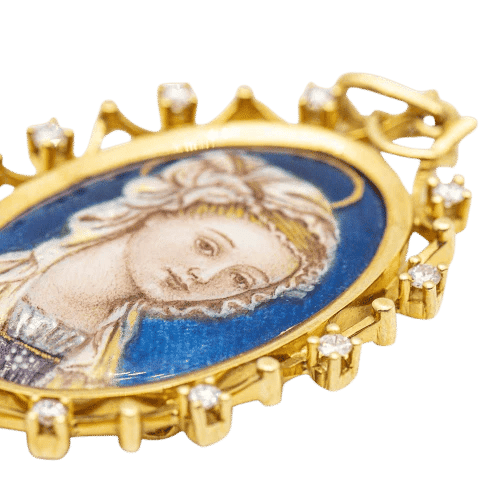 Pendentif Médaille Vierge - Pendentif en or jaune 18 carats et diamants 58 Facettes D359667LF