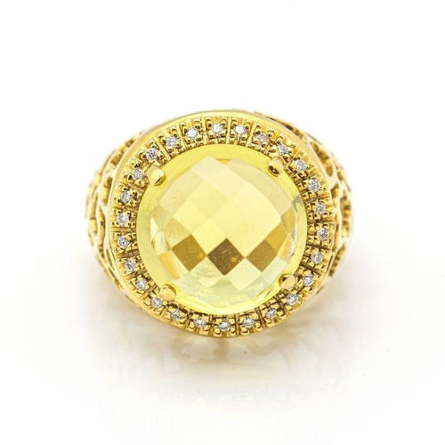 Bague 55.5 Bague en or jaune 18 carats avec quartz citron et diamants 58 Facettes D359671LF