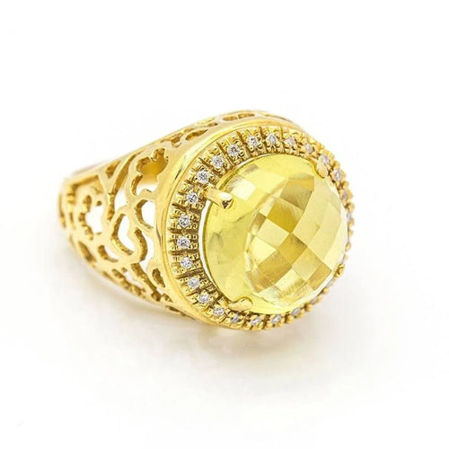 Bague 55.5 Bague en or jaune 18 carats avec quartz citron et diamants 58 Facettes D359671LF