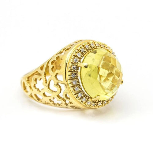Bague 55.5 Bague en or jaune 18 carats avec quartz citron et diamants 58 Facettes D359671LF