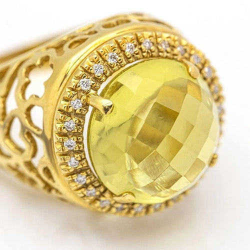 Bague 55.5 Bague en or jaune 18 carats avec quartz citron et diamants 58 Facettes D359671LF