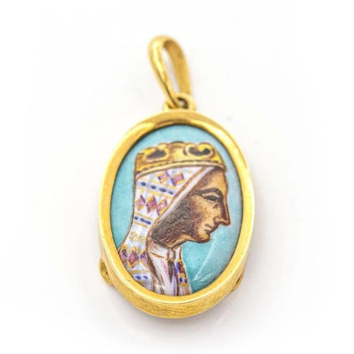 Pendentif Médaille Vierge de Montserrat en or jaune émaillé 58 Facettes D359723LF