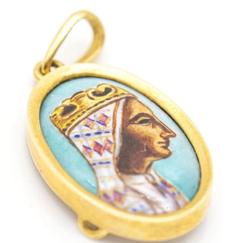 Pendentif Médaille Vierge de Montserrat en or jaune émaillé 58 Facettes D359723LF