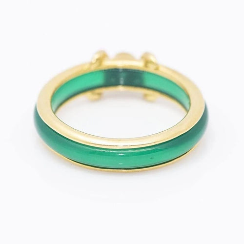 Bague 53 Bague en or jaune 18 carats avec chrysoprase et diamant 58 Facettes D359895JC