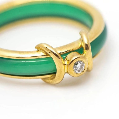 Bague 53 Bague en or jaune 18 carats avec chrysoprase et diamant 58 Facettes D359895JC