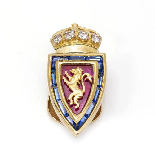 Broche FC Zaragoza - Broche bouclier en or jaune 18 carats, diamants, saphirs et rubis 58 Facettes D359905JC