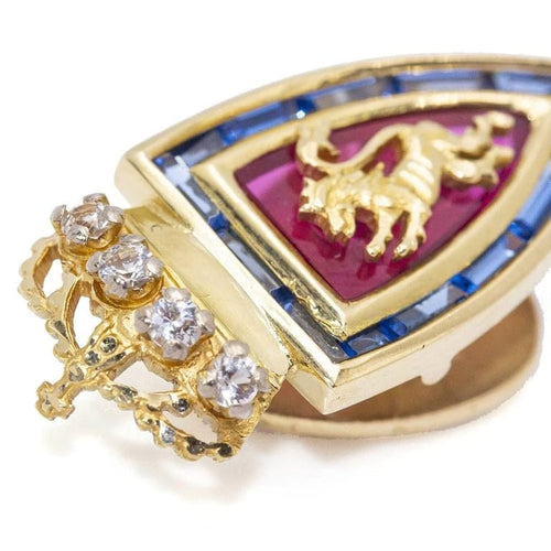 Broche FC Zaragoza - Broche bouclier en or jaune 18 carats, diamants, saphirs et rubis 58 Facettes D359905JC