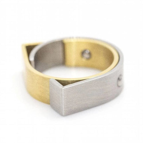 Bague 53 Carl Dau Geometry - Bague en or jaune et acier sablé 58 Facettes D359995JC