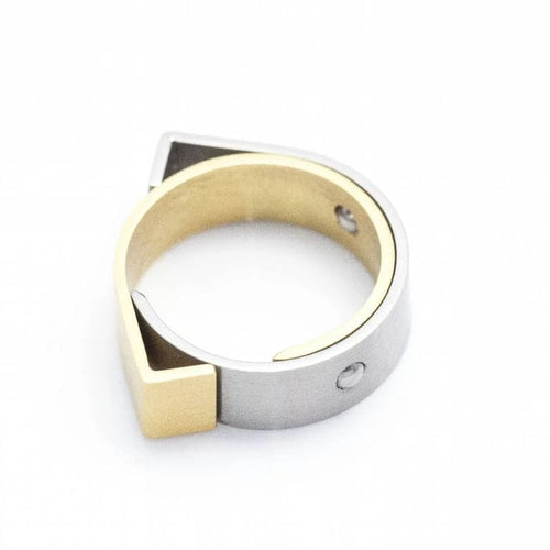 Bague 53 Carl Dau Geometry - Bague en or jaune et acier sablé 58 Facettes D359995JC