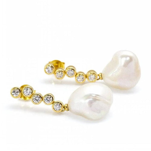 Boucles d'oreilles STILL - Boucles d'oreilles avec perles et diamants en or jaune 18 carats 58 Facettes D360288JE