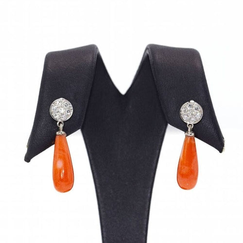 Boucles d'oreilles Boucles d'oreilles en or blanc 18 carats avec diamants et corail 58 Facettes D360266JE