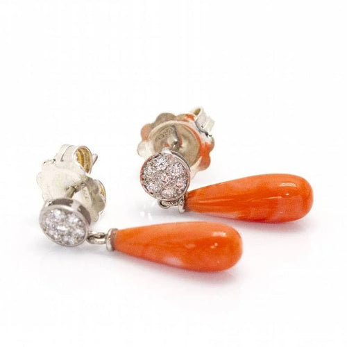 Boucles d'oreilles Boucles d'oreilles en or blanc 18 carats avec diamants et corail 58 Facettes D360266JE