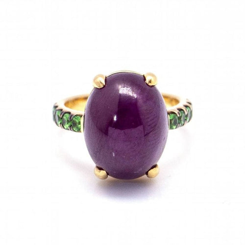 Bague 47.5 Bague en or rose - Rubis cabochon et tsavorites 58 Facettes D360369CS