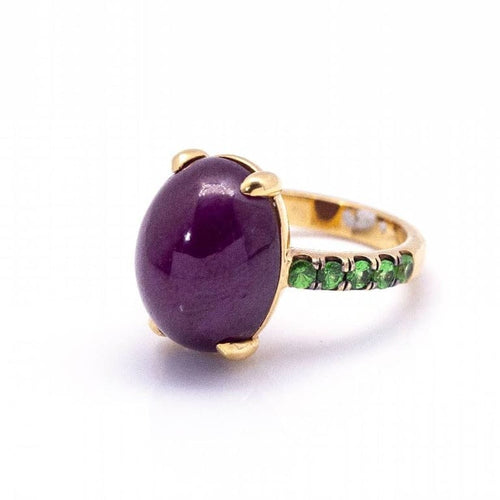 Bague 47.5 Bague en or rose - Rubis cabochon et tsavorites 58 Facettes D360369CS