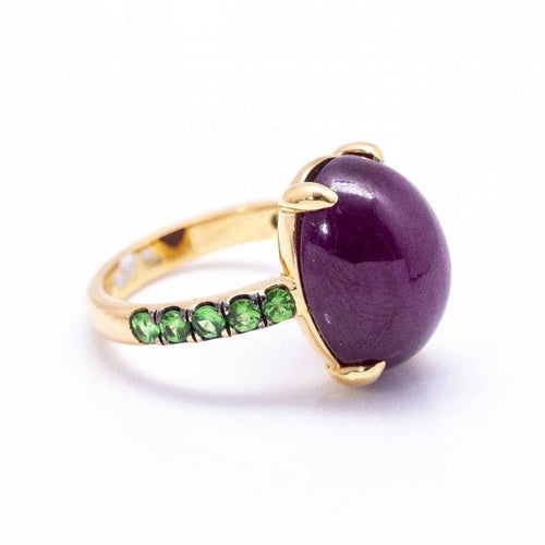 Bague 47.5 Bague en or rose - Rubis cabochon et tsavorites 58 Facettes D360369CS