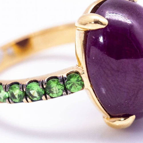 Bague 47.5 Bague en or rose - Rubis cabochon et tsavorites 58 Facettes D360369CS