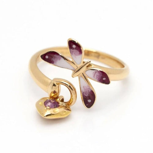 Bague 54 Gucci Flora Butterfly - Bague en or jaune 18 carats et émail 58 Facettes D360468FJ