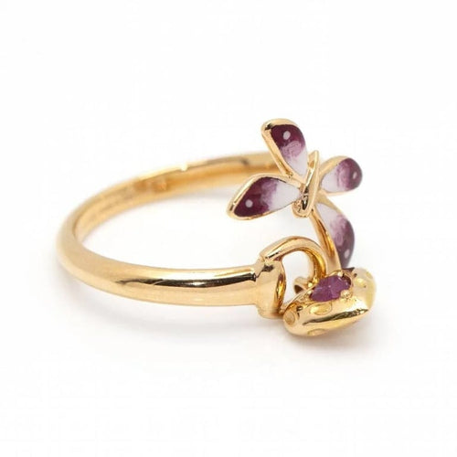 Bague 54 Gucci Flora Butterfly - Bague en or jaune 18 carats et émail 58 Facettes D360468FJ