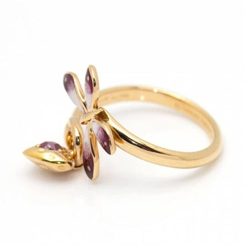 Bague 54 Gucci Flora Butterfly - Bague en or jaune 18 carats et émail 58 Facettes D360468FJ