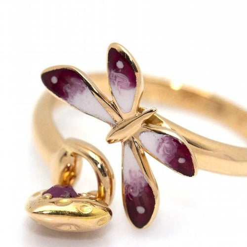 Bague 54 Gucci Flora Butterfly - Bague en or jaune 18 carats et émail 58 Facettes D360468FJ