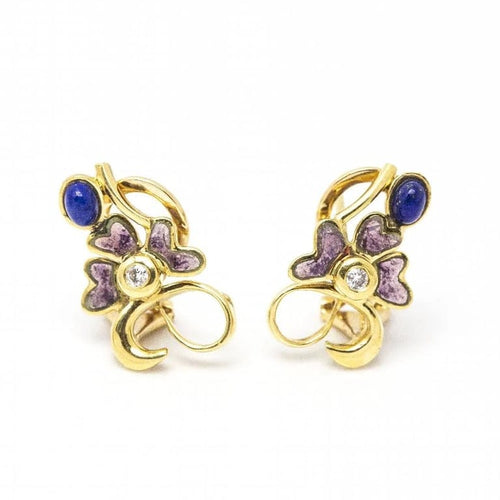 Boucles d'oreilles Boucles d’oreilles - Lapis-lazuli, émail et diamants en or jaune 18 carats 58 Facettes D361033JC