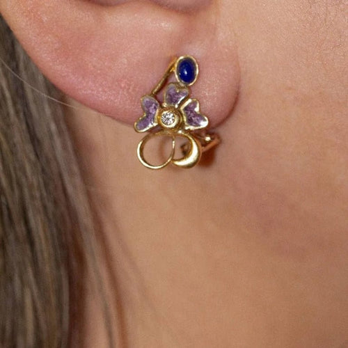Boucles d'oreilles Boucles d’oreilles - Lapis-lazuli, émail et diamants en or jaune 18 carats 58 Facettes D361033JC