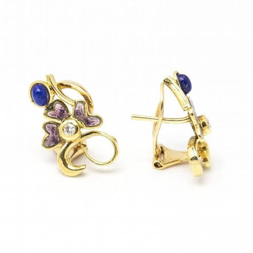 Boucles d'oreilles Boucles d’oreilles - Lapis-lazuli, émail et diamants en or jaune 18 carats 58 Facettes D361033JC