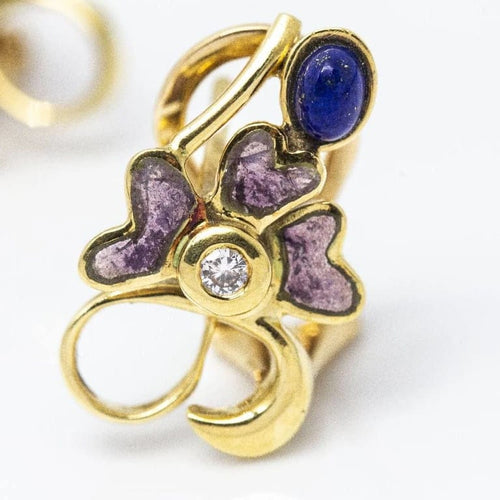 Boucles d'oreilles Boucles d’oreilles - Lapis-lazuli, émail et diamants en or jaune 18 carats 58 Facettes D361033JC